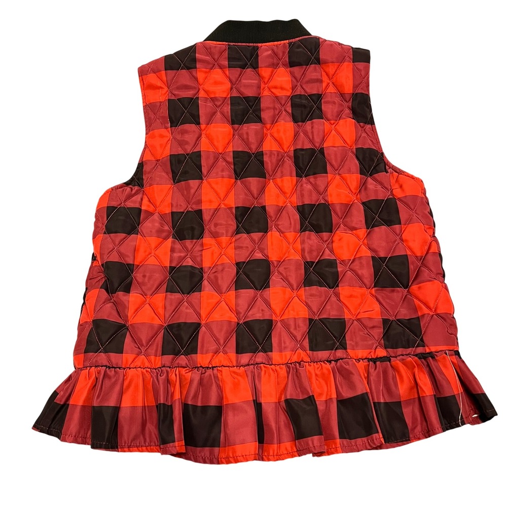 Charlie Paige Quilted Buffalo Plaid Vest Ruffle Hem Zip Front Womens Medium‎ - Picture 2 of 11